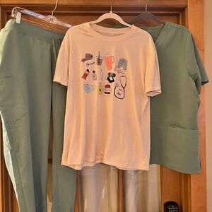 Cheerful Tee with Mandala Green Scrubs Top and Bottoms